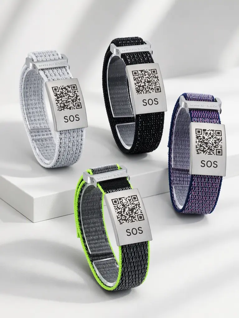 Braccialetto SOS d’emergenza in tessuto con codice QR